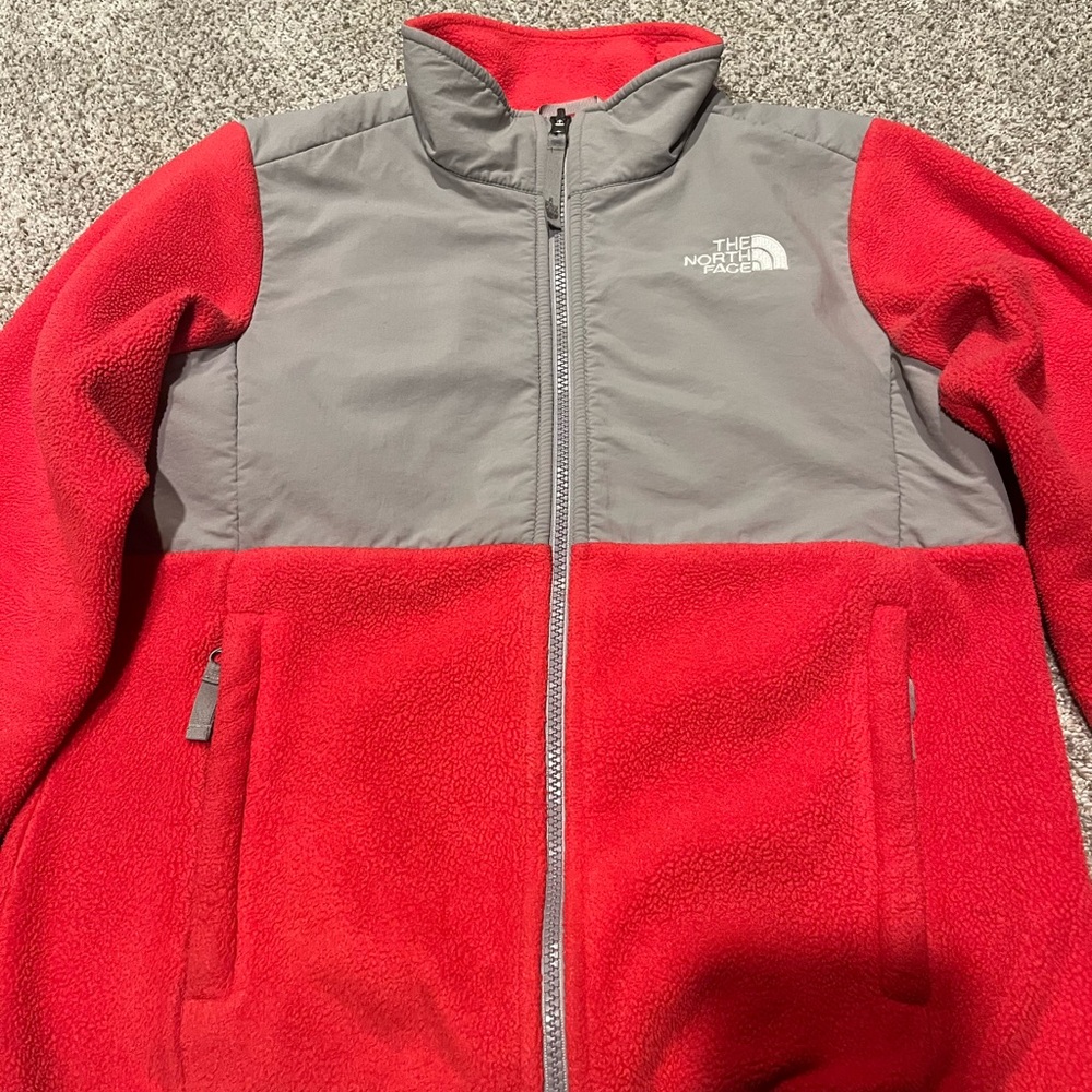 The North Face Girl’s Denali Fleece Jacket. Orange/Gray. Size Girl’s 10/12
